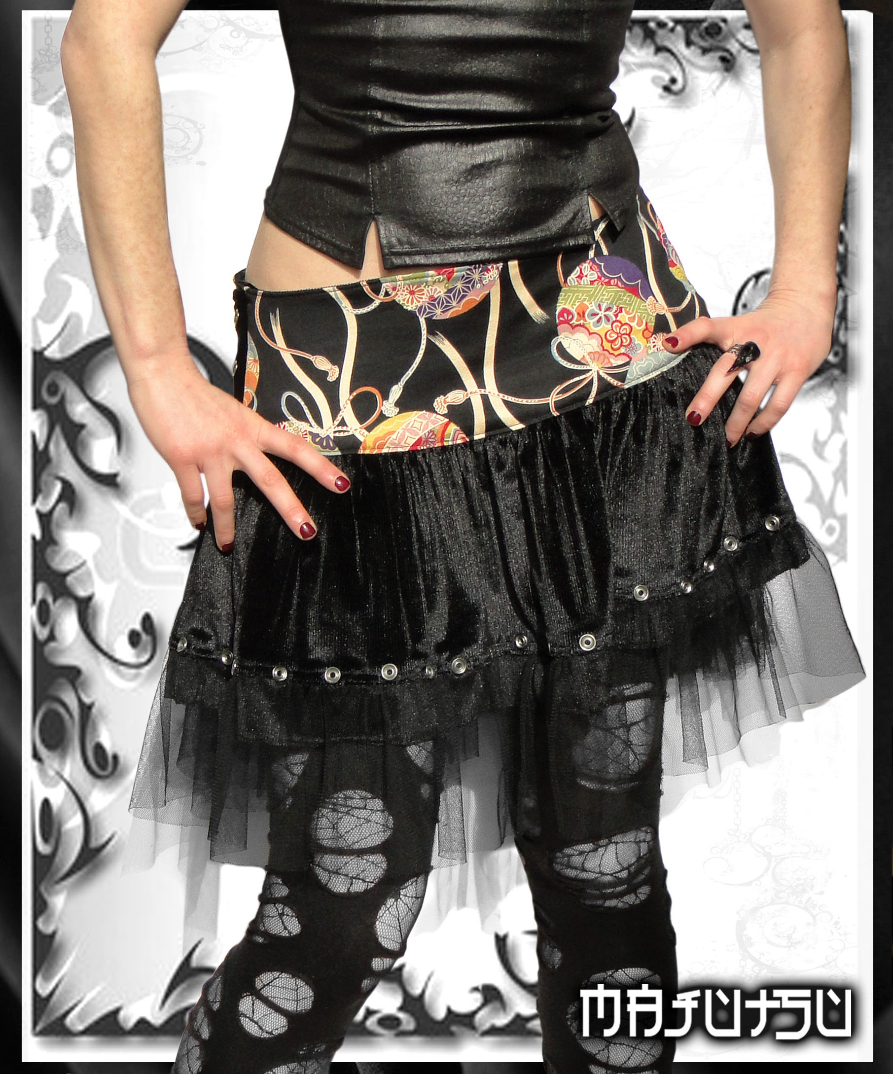 Japan Mini Wrap Skirt Lolita Black Velvet_Skirts_3.jpg